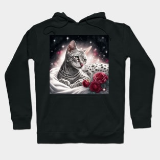 White Bengal Cat With Roses Hoodie